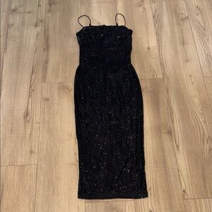 Express Black Sequin Midi Dress